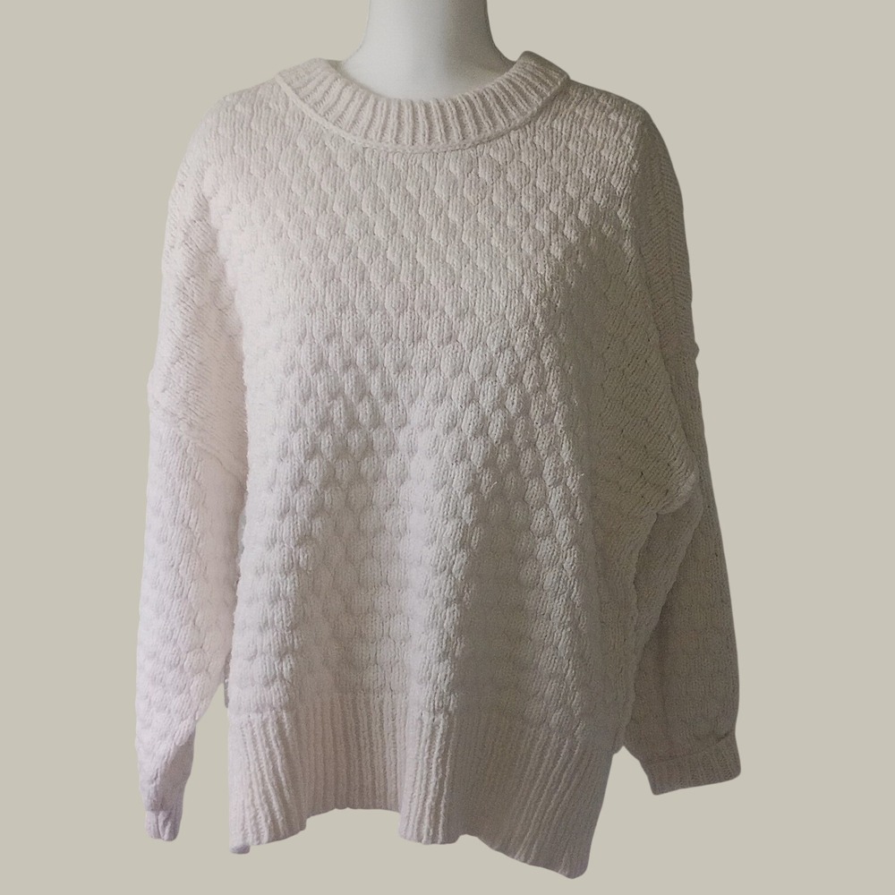 Cozy Aerie Ecru Chunky Knit Sweater Oversized Fisherman Nautical Crewneck